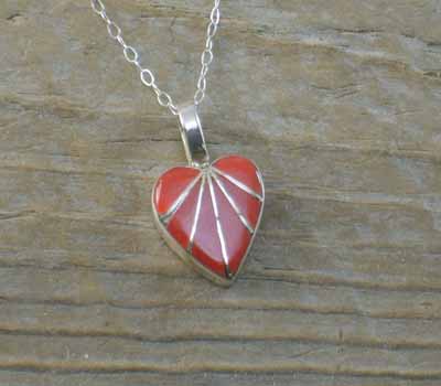 Native American Coral Heart Inaly Pendant